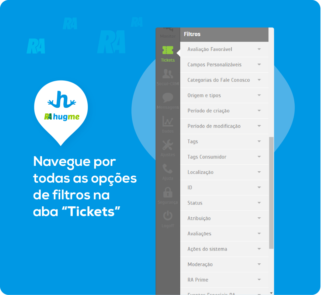 opções de filtros de tickets
