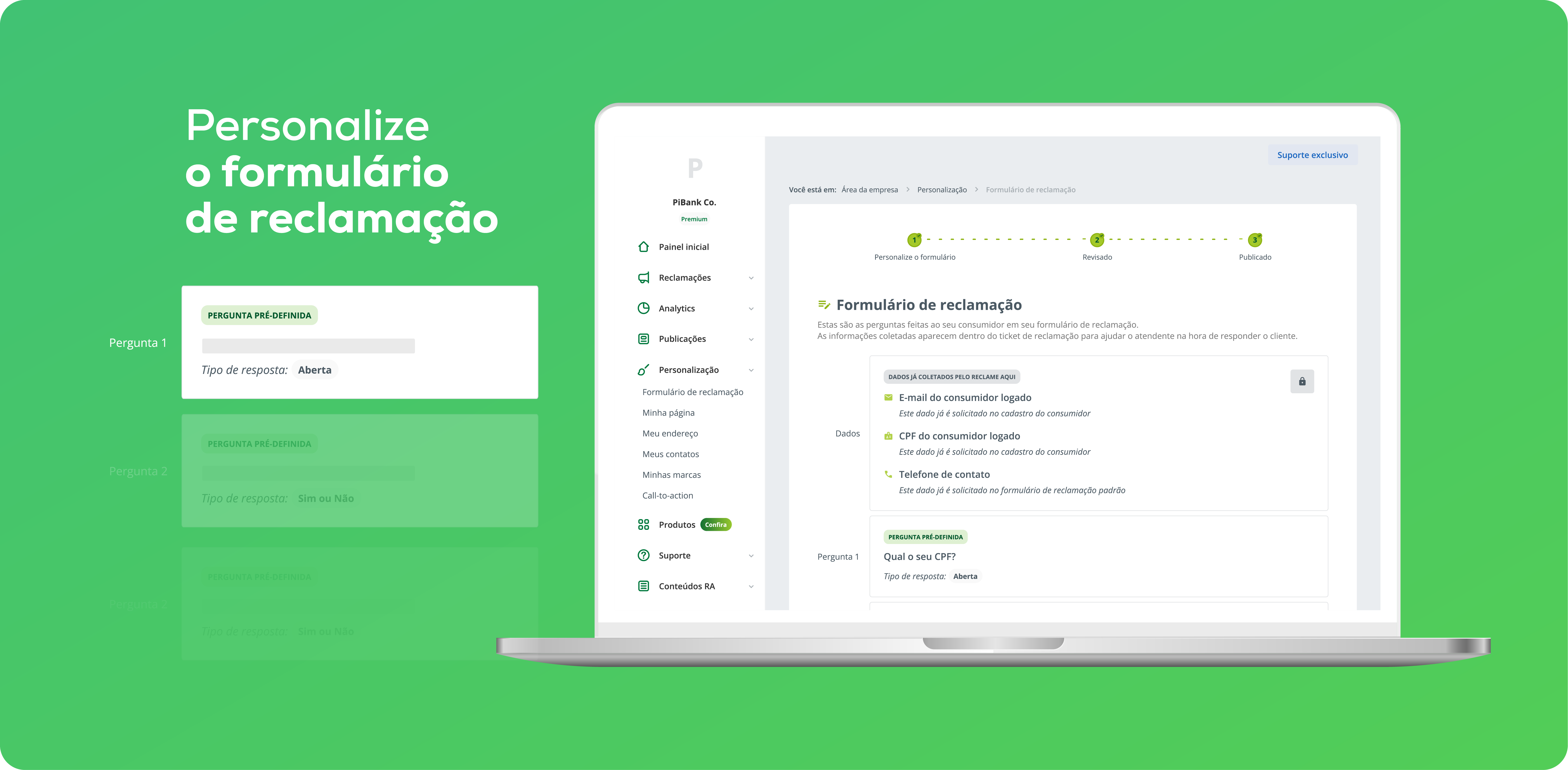 Print por dentro da Área da Empresa, quando uma marca decide personalizar o formulário de reclamação