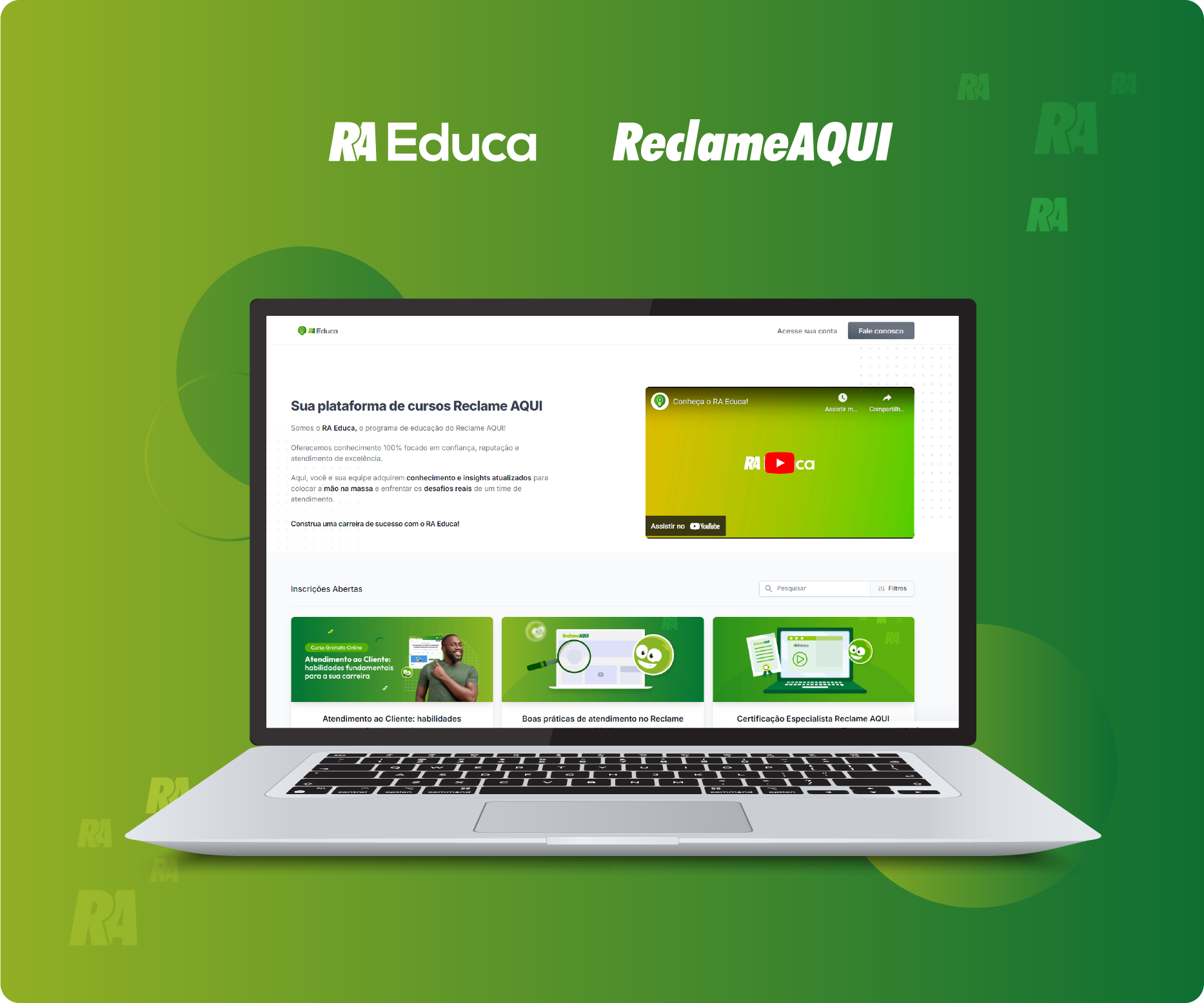 Tela do computador exibindo os cursos RA Educa