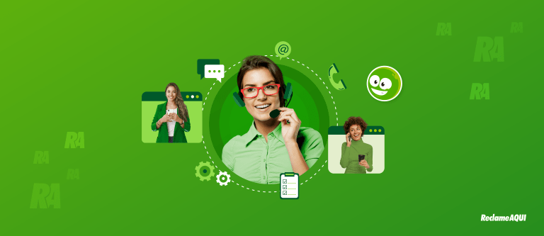 imagem de capa com uma moça falando ao telefone com um fone de atendimento e mulheres em ambos os lados utilizando o telefone