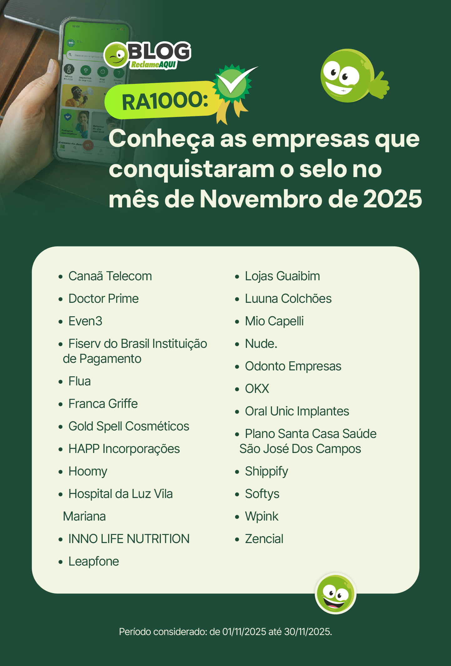 Empresas RA1000 - novembro/2025
