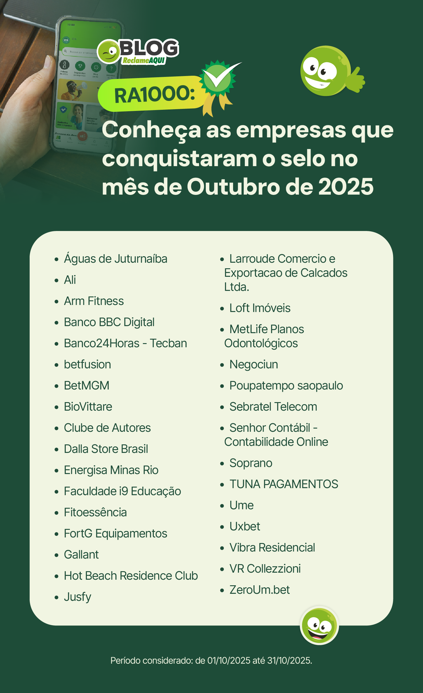 Empresas RA1000 - outubro de 2025